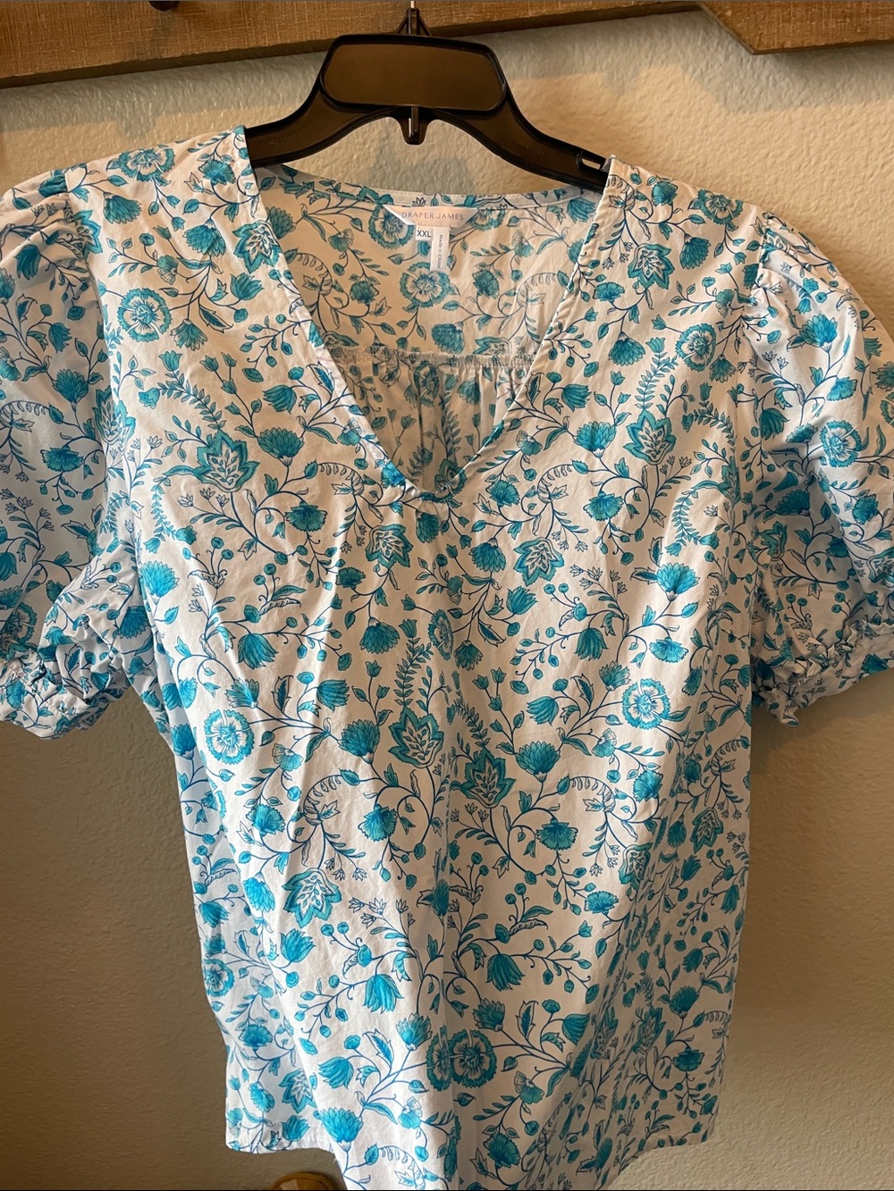Draper James Light Blue Floral V-Neck Women's Top